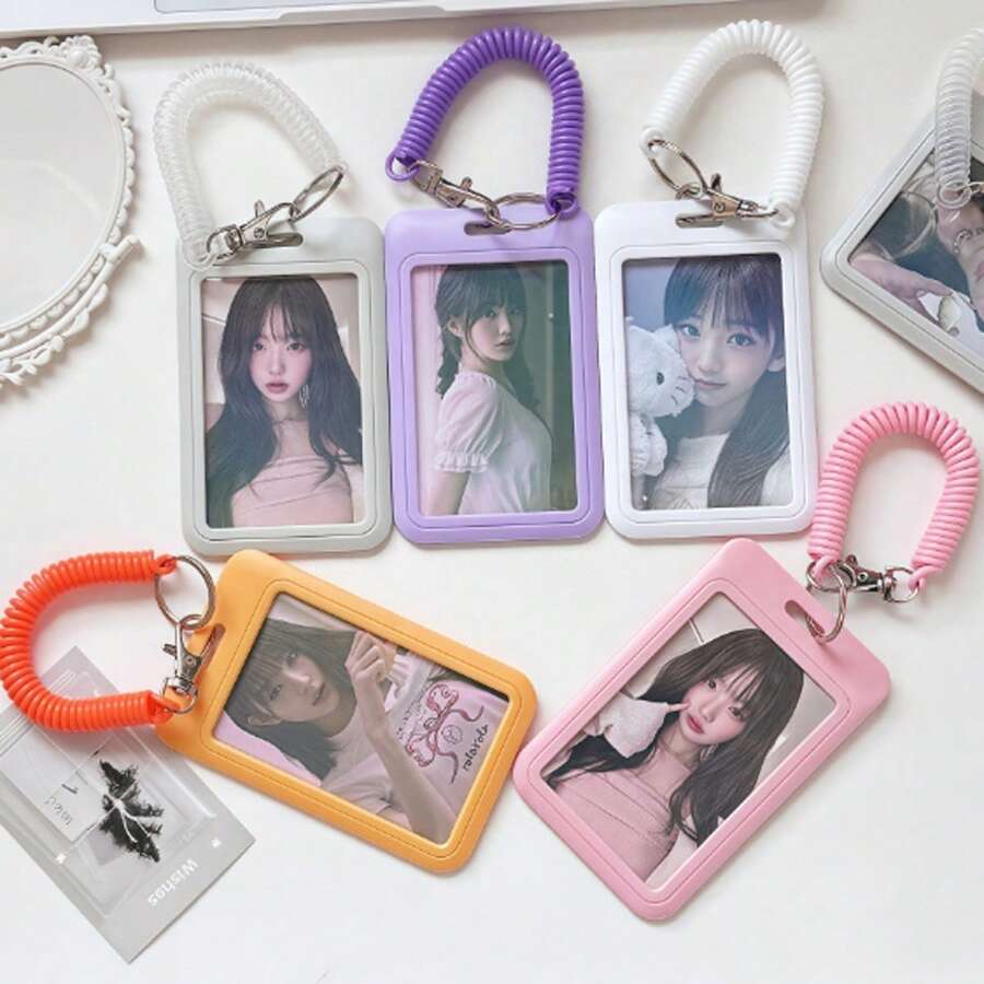 1pc Transparent Card Holder & Keychain Combination ID Bus/Campus Card ...