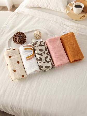 3枚/5枚入りソフトハンカチセット、吸収性の良いマルチユース漫画フェイスタオル、バスルーム、家庭、ベビー用品に最適