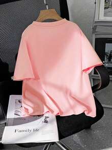 Girls' Cartoon Goose Print Short Sleeve T-Shirt, Girls' Summer Round Neck Blouse - Pink - View 3