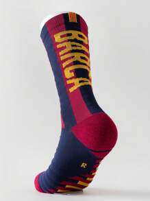 3 Pairs Barcelona Red Men's Professional Football Socks, Anti-Slip Training Socks With Terry Fabric Bottom, Mid-Calf Sports Socks
