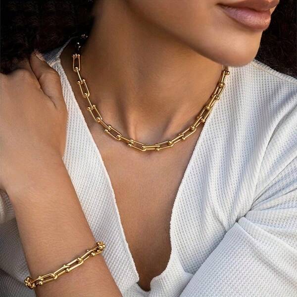 2 piezas de collar en forma de U de acero inoxidable con hebilla de herradura de estilo europeo y americano, exudando un sentido de lujo, moda y versatilidad, adecuado para uso diario, fiesta y regalos festivos, apto tanto para hombres como para mujeres