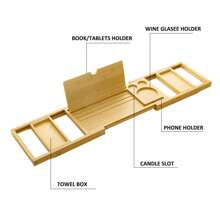 Premium Bamboo Bath Tray Table, stolik do wanny z uchwytem na telefon, wino, rozszerzalna tacka do wanny z 2 przesuwanymi tackami Back To School