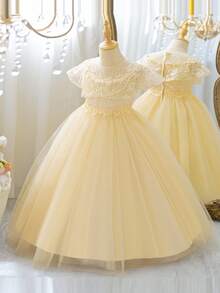 Tween Girl Blue Lace Wedding Party Princess Pageant Evening Dress Stage Host Performance Costume, Birthday Party,Birthday Parties, Stage Performances, Hosts, Piano Competitions, Flower Girls And Other Important Occasions, Suitable For Various Important Festivals, The Skirt Is Very Shining, And It Is Very Elegant When Worn, A Gift For Girls, The First Choice For Gifts - Champagne - View 3