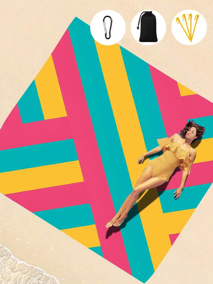 1 套沙滩垫，包括沙滩垫、挂钩、手提袋、沙滩夹；适合海滩、露营和野餐