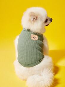 PETSIN 卡通熊貼布寵物背心 - 軍綠色 - 查看 1