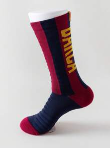 3 Pairs Barcelona Red Men's Professional Football Socks, Anti-Slip Training Socks With Terry Fabric Bottom, Mid-Calf Sports Socks
