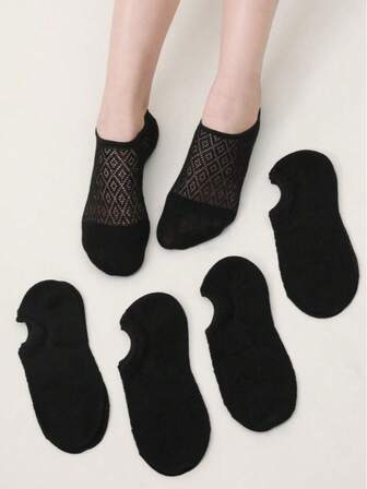 5 أزواج من الجوارب النسائية الرقيقة الشفافة للصيف باللون الأسود، مع سيليكون مانع للانزلاق وشبكة تنفس