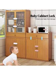 Child Cabinet Lock, No-Drill Fridge Freezer & Cabinet Door Lock With Finger Pinch Protection, Strong Adhesive Baby Proof Lock For Cabinets, Ovens, Drawers And Refrigerators, Baby Proof Fridge And Cabinet Lock, No-Drill Baby Proof Door Lock - Multicolor - View 6