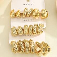 3pcs To 9pcs/Set Fashionable And Elegant European & American Style Gold Metal C-Shaped, Water Drop, Twist Design Earrings Set, Suitable For Women For Casual, Work, Party, Evening And Gifts