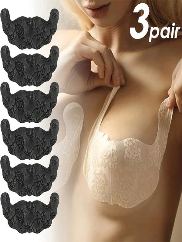 3 pares de cintas de sujetador de encaje invisibles - Levantan, sostienen y empujan el busto, cubiertas adhesivas para los pezones, adecuadas para traje de baño, vestido de novia, lencería