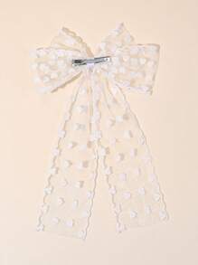 1 pieza Pinza de pelo con gran lazo blanco para niñas, lazos de tul con cola larga para niños, decoraciones elegantes para niños