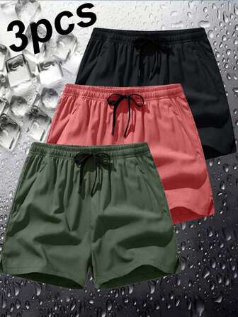 3 piezas Pantalones cortos casuales de verano para hombres, pantalones deportivos de moda, longitud 3/4