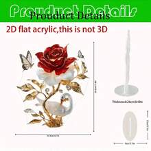 2D 平面亚克力，优雅天鹅底座搭配金色叶子，浪漫红玫瑰和蝴蝶桌面装饰，蝴蝶主题装饰，（7.9 * 6.7 英寸/20 * 16.9 厘米）透明亚克力材质，非常适合桌面装饰、家居、客厅、卧室