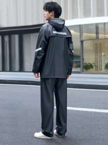 1pc Men's Waterproof Motorcycle Raincoat And Pants Set - Hooded PVC Material, Sport Style, Hand Washable, Letter Printed Raincoat Rain Pants Set Wholesale Women's Takeaway Reflective Waterproof Labor Insurance Split Riding Raincoat Electric Car Raincoat