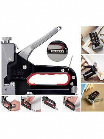 1 件三合一重型工业订书机 - 专业装潢钉枪，带钉/大头钉功能，金属结构，适用于木工和工艺项目