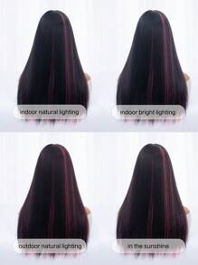 1-Piece Synthetic Heat-Resistant Black-Brown Ombre With Multicolor Highlights 24 Inches Long Fully Machine-Woven Natural And Realistic Long Curly Wig With Bangs.
