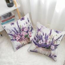 MEMNUN 1pc, Contemporary Purple Style Pillow Covers - Zipper-Up, Washable Woven Polyester Pillowcase With Lavender And Butterfly Pattern Printing, 17.72 X 17.72 Inches, Square Decorative Cushion Covers For Home Sofa Bed Decor, No Insert Home Decor Bedroom Decor Room Decor Aesthetic Room Decoration Stuff Living Room Decor Pillow Case Pillow Cases