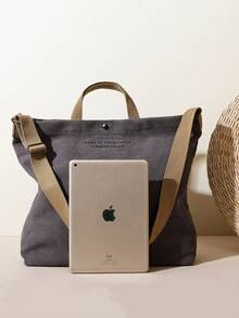 Artistic Style College Canvas Tote Bag, Large Capacity Casual Shoulder Bag For Women