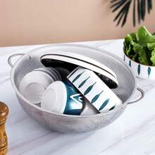 Stainless Steel Drain Basket Colander Fruit Rice Vegetable Washing Basket Strainer Drainer With Handle Kitchen Storage Tools