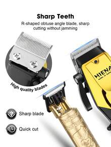 HIENA 2pcs Hair Clipper Combination Set, T9 Blade Head Shaving, Cordless Gold Electric Hair Clipper, LED Display Long Battery Life, Home Companion Assistant - Gold - View 5
