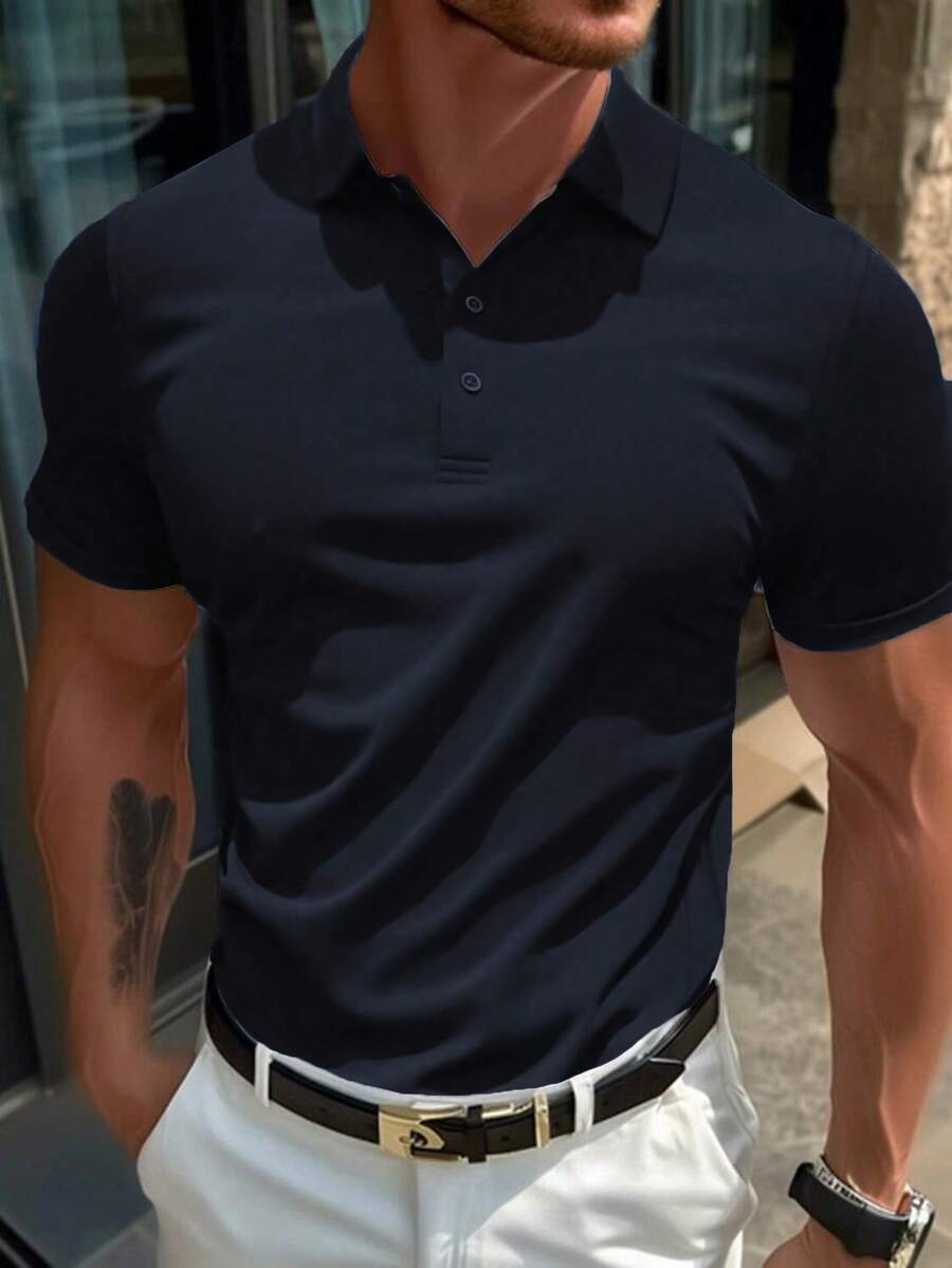 Camisa polo de color liso para hombres para uso casual y de oficina