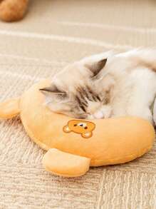 1pc Pet Cat Breathable Cartoon Embroidered U-Shaped Pillow, Doggy Sleeping Cushion, Pet Supplies