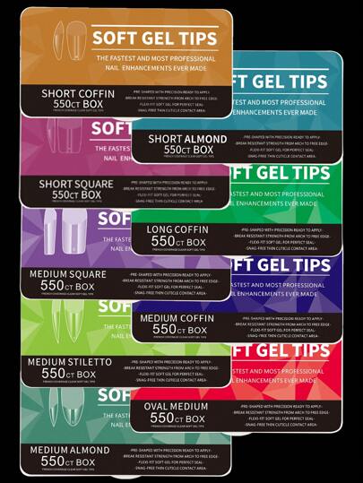 550 piezas Puntas de uñas cuadradas cortas y suaves de gel, kit de 11 tamaños de uñas postizas de cobertura completa con forma predefinida para hacer en casa o en el salón, herramientas de manicura y suministros para uñas