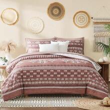 Boho Comforter Set 8 Pieces All Season Reversible Bed In A Bag Lightweight Soft Bedding Breathable Warm Brown 90X90 - 酒紅色 - 查看 5