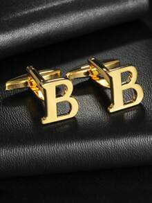 1 Pair A-Z 26 English Letter Copper Cufflinks For Men Fashion French Cufflinks For Wedding,Birthday,Business,Daily Wear - Yellow Gold - View 5