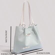 蝴蝶结设计休闲女士手提包，大容量单肩包，多功能通勤手提包，时尚多巴胺蓝色 - 藍色 - 查看 6