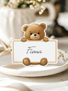 24 piezas - Tarjetas de mesa para Baby Shower, Tarjetas de asignación de asientos con diseño de oso de peluche, tarjetas de visita editables para asignación de asientos, etiquetas para alimentos, decoraciones para Baby Shower, tarjetas de asientos plegables para Baby Shower y revelación de sexo - Marrón - Ver 4