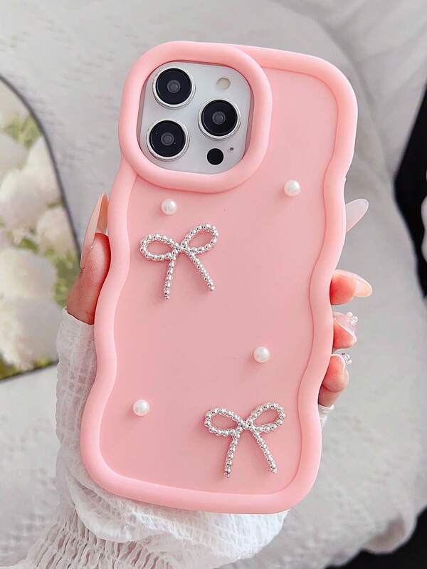 غطاء هاتف متوافق مع آيفون 16/ريدمي نوت 11 4G/جالاكسي A55/إنفينيكس نوت 30/ موتو E30/كامون 20/كامون 20 برو 4G/سبارك 8C/سبارك جو 2022/سمارت 7، سمارت 8، مزين بفيونكة معدنية وخرز مقاوم للماء ومضاد للصدمات ومقاوم للخدش