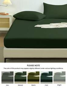 1 buah Sprei Fitted Warna Polos, Pelindung Kasur, Lembut & Bernapas, Cocok untuk Kasur Ukuran Twin, Full, Queen, King, Perlengkapan Tidur Penting untuk Rumah dan Asrama - Olive Green - View 9