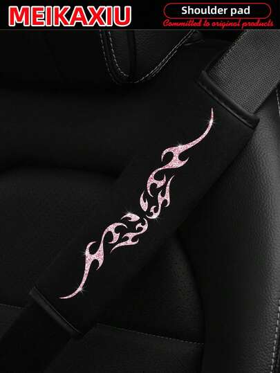 MEIKAXIU 1 件闪光图腾 Bling Bling 柔软面料汽车安全带肩垫，女士汽车内饰配件装饰，防止紧绷并减轻压力