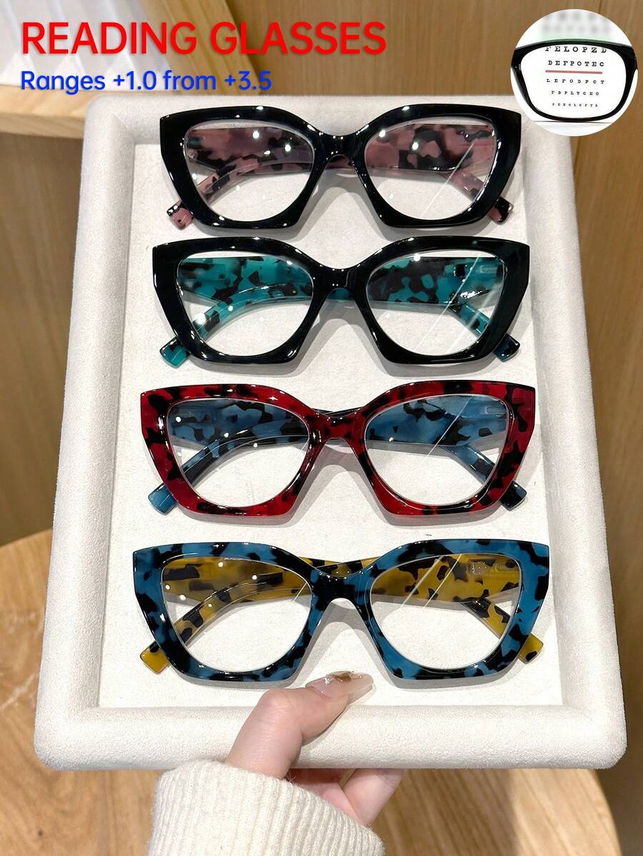 1 件/4 件玳瑁印花猫眼，撞色弹簧铰链老花镜，Y2K，时尚配饰，6 种屈光度选择，送给父母的礼物，节日礼物，日常生活阅读办公