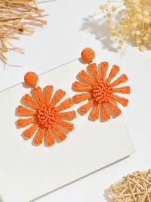 OOQ 1 Pair Handmade Bohemian Style Rattan Sunflower Earrings, Simple Floral Earrings With Elegant Charm, Suitable For Women Daily Wear, Holiday, Party, Music Festival, Valentine's Day, Mother's Day - Sunflower - View 3