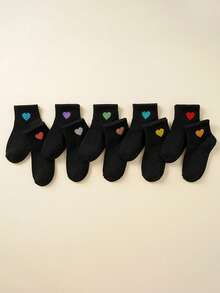 10 Pairs Heart Design Soft Socks For Toddlers & Kids - Black - View 3