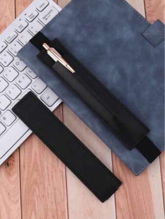 1pc Solid Color Notebook Pen Cover Pen Holder Pu Single Storage Elastic With Pen Bag,Back To School,School Supplies,Pencil Case,Pencil Pouch,School Bag
