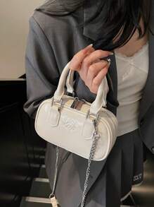 1pc Girls Plain Cute Girl Print PU Handbag, Zipper Closure Simple Versatile Girl Crossbody Bag, Suitable For Daily Or Festival Use