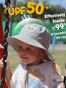 1pc Baby Sun Hat Smile Face Toddler Boys Girls Bucket Hat UPF 50+ Sun Protection