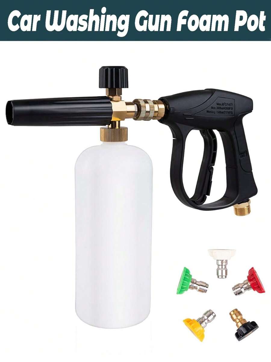 High Pressure Car Wash Foam Sprayer Machine,Short Pressure Washer Gun With Foam Cannon,1/4 Inch Quick Connector, With 5 Pressure Washer Nozzle Tips, 1Car Accessories, For Car Home Garden, Car Accessories - Multicolor - View 1