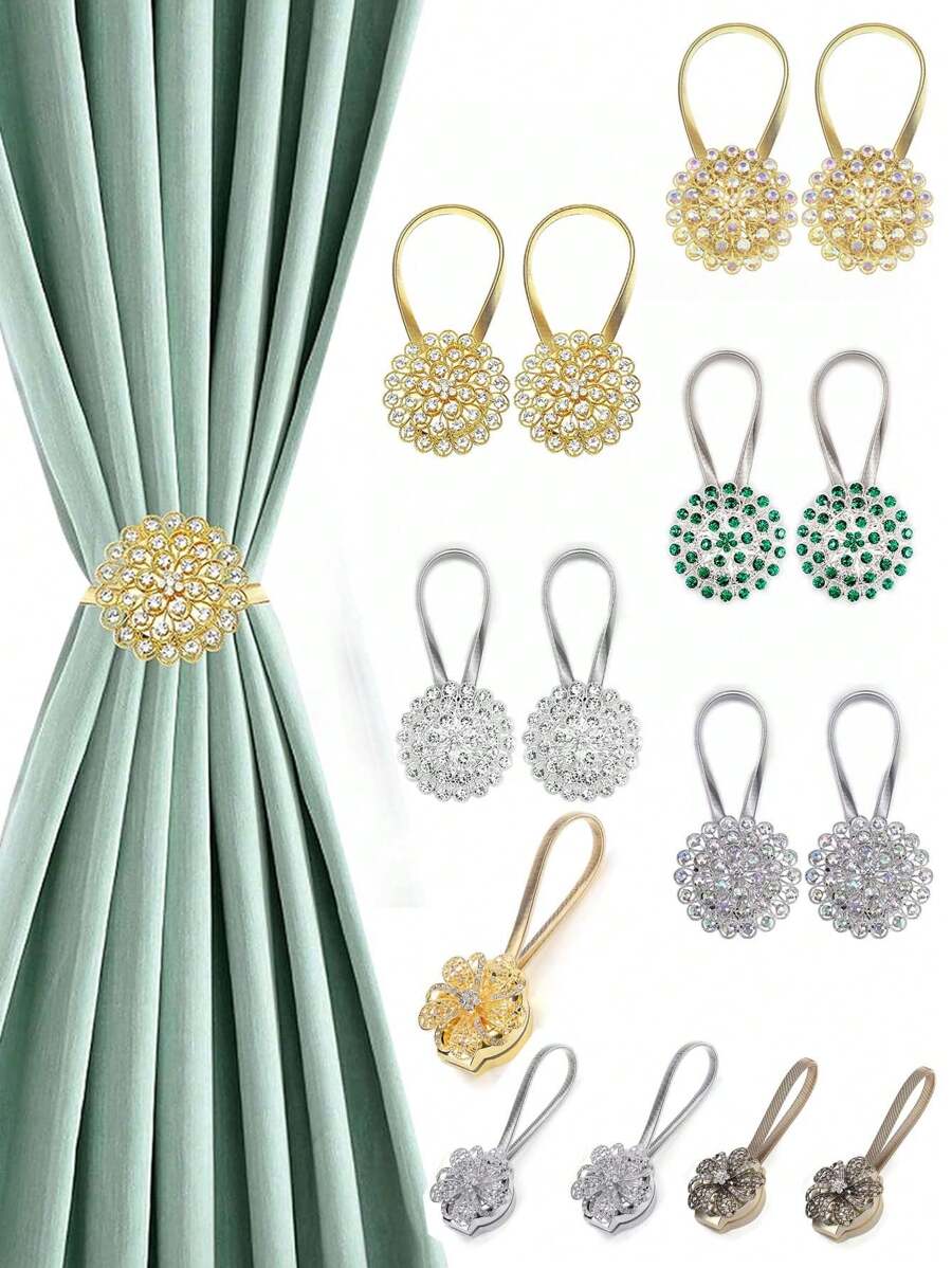 1/2 Stücke magnetische Kristall Blumen Fenstervorhang Clip Haken, federgespannte dekorative Vorhanghalter, ohne Bohren