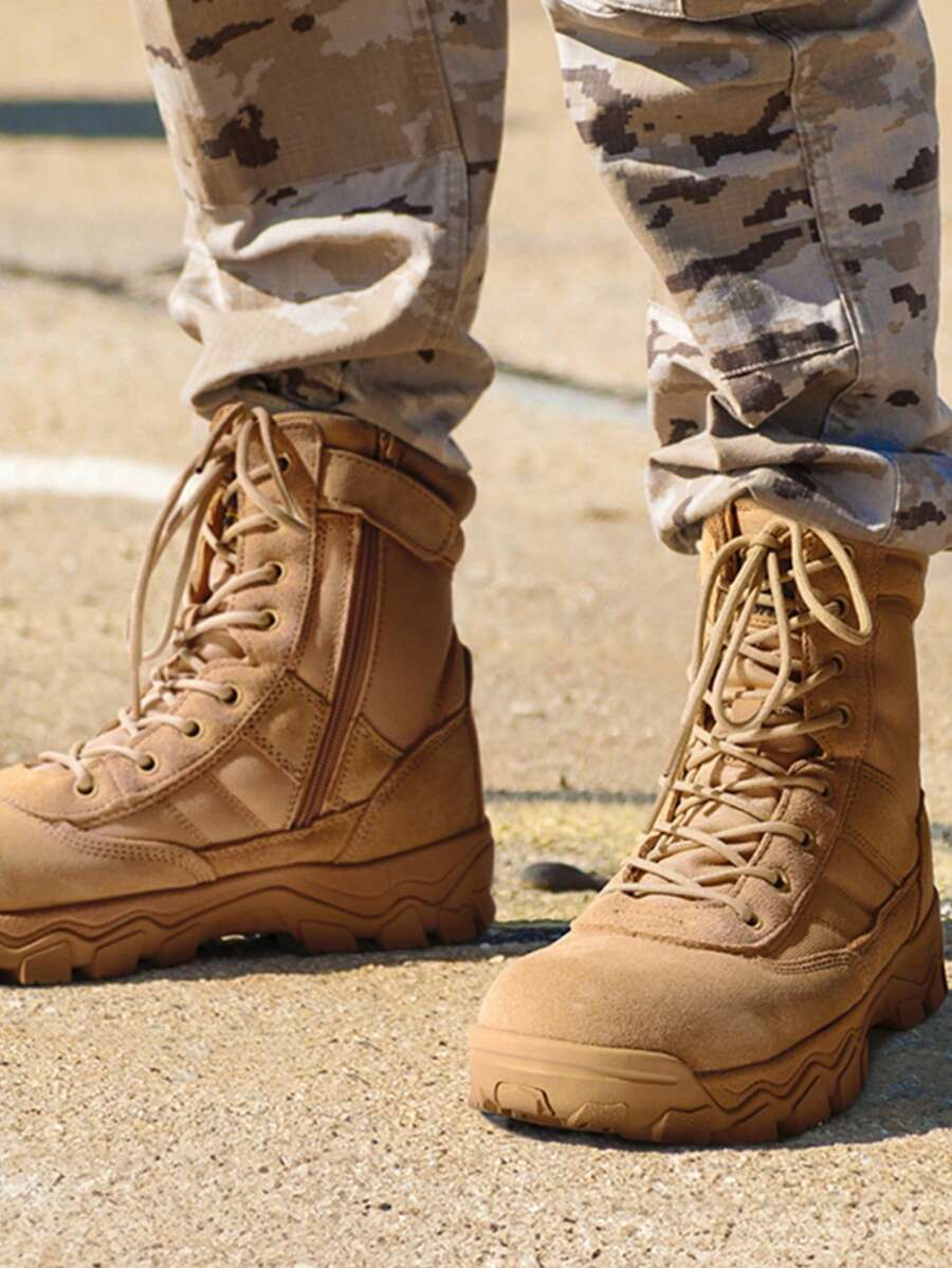 Men's Tactical Military Work Boots Side Zipper Outdoor Motorcycle Combat Boots 8 Inches 2.0 Trooper-Pro - 駝色 - 查看 1