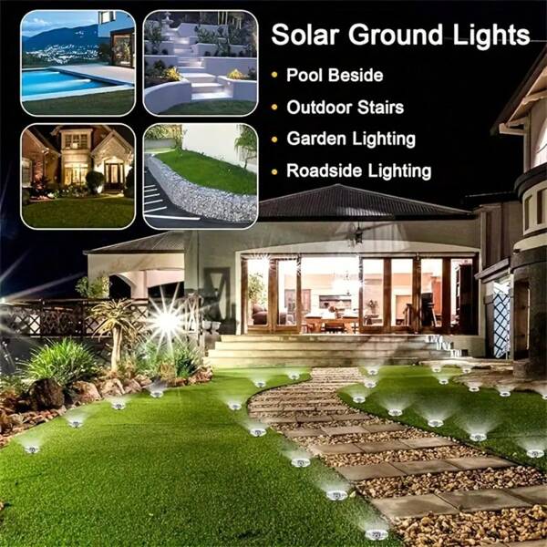 4PCS LED Solar Lights Outdoor, Solar Lawn Courtyard Lights, Solar Disc Lights, Solar Lights Outdoor Pathway, Solar Ground Lights, Solar 8LED Underground Light, Outdoor Stainless Steel Ground Solar Light, IP44 Waterproof Outdoor Solar Street Light, Solar Lawn Underground Light, Street Light, Night Light, Garden Decoration And Courtyard Decoration, Easter, Ramadan, Villa, Garden, Lawn, Road, Pedestrian Path, Lane, Solar Landscape Light.