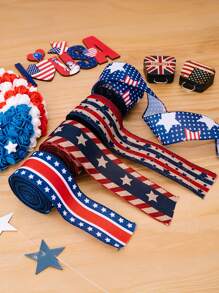1 pieza Cinta con borde de estrellas y rayas patrióticas hecha a mano para decoración del Día de la Independencia, cinta decorativa para hacer moños, decoraciones con tema patriótico para decoración del hogar, envoltura de regalos, decoraciones navideñas