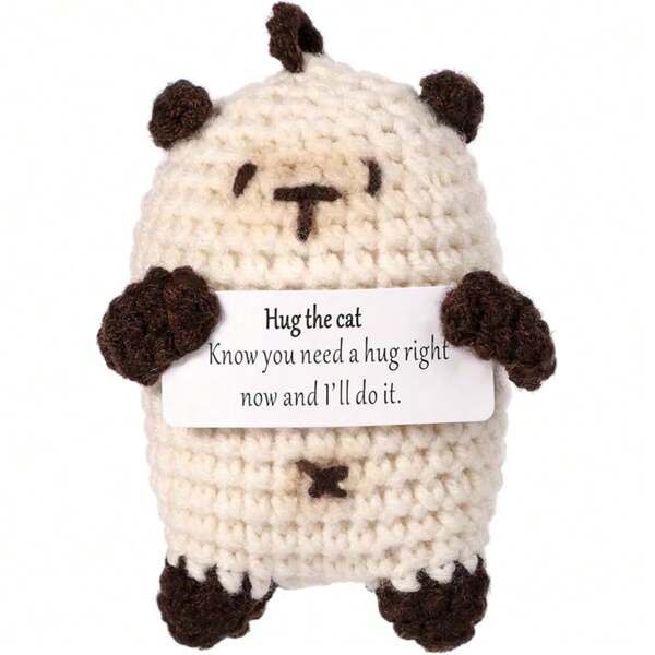 1pc Star-Studded Cat And A Card With Warm Words. Crocheting Is Like A Friend, It Will Give You Encouragement, Wherever You Go, It Will Bring You Comfort And Companionship When You Feel Depressed And Uneasy, And Accompany You To Be Happy When You Are Happy.