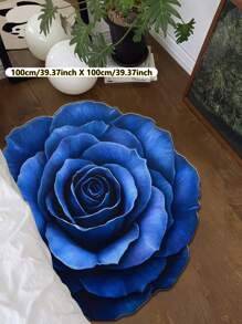 1pc Blue Rose Floral Element Area Rug, 3D Visual Enlargement, Machine Washable & Dirt-Resistant; Living Room Rug, Bedroom Rug, Entryway Rug, Kitchen Rug, Bathroom Rug, Gaming Room Rug, Study Room Rug, Home Decor