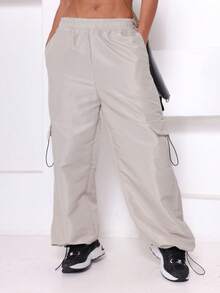 Parachute Tactel Cargo Pants With Adjustable Drawstring Hem With Pockets Elegant Polyester Drawstring Pocket Women Fashion Daily Evening Holiday Birthday Party Fall Winter - 淺米色 - 查看 1