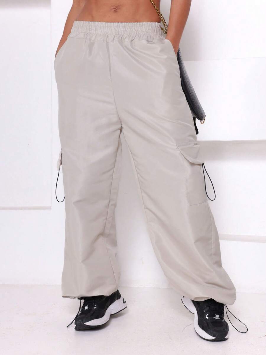 Parachute Tactel Cargo Pants With Adjustable Drawstring Hem With Pockets Elegant Polyester Drawstring Pocket Women Fashion Daily Evening Holiday Birthday Party Fall Winter - 淺米色 - 查看 1