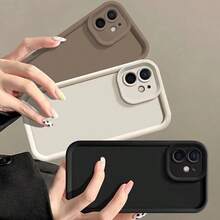 3-Piece Set Of Luxurious Solid-Color Anti-Drop Phone Cases With Camera Protection, Compatible With Apple 15, 14, 13, 12, 11 Pro Max Plus Series, Shock-Absorbing Air Cushion Function, Durable TPU Material Cover Accessory Set - 棕色白色黑色 - 查看 3